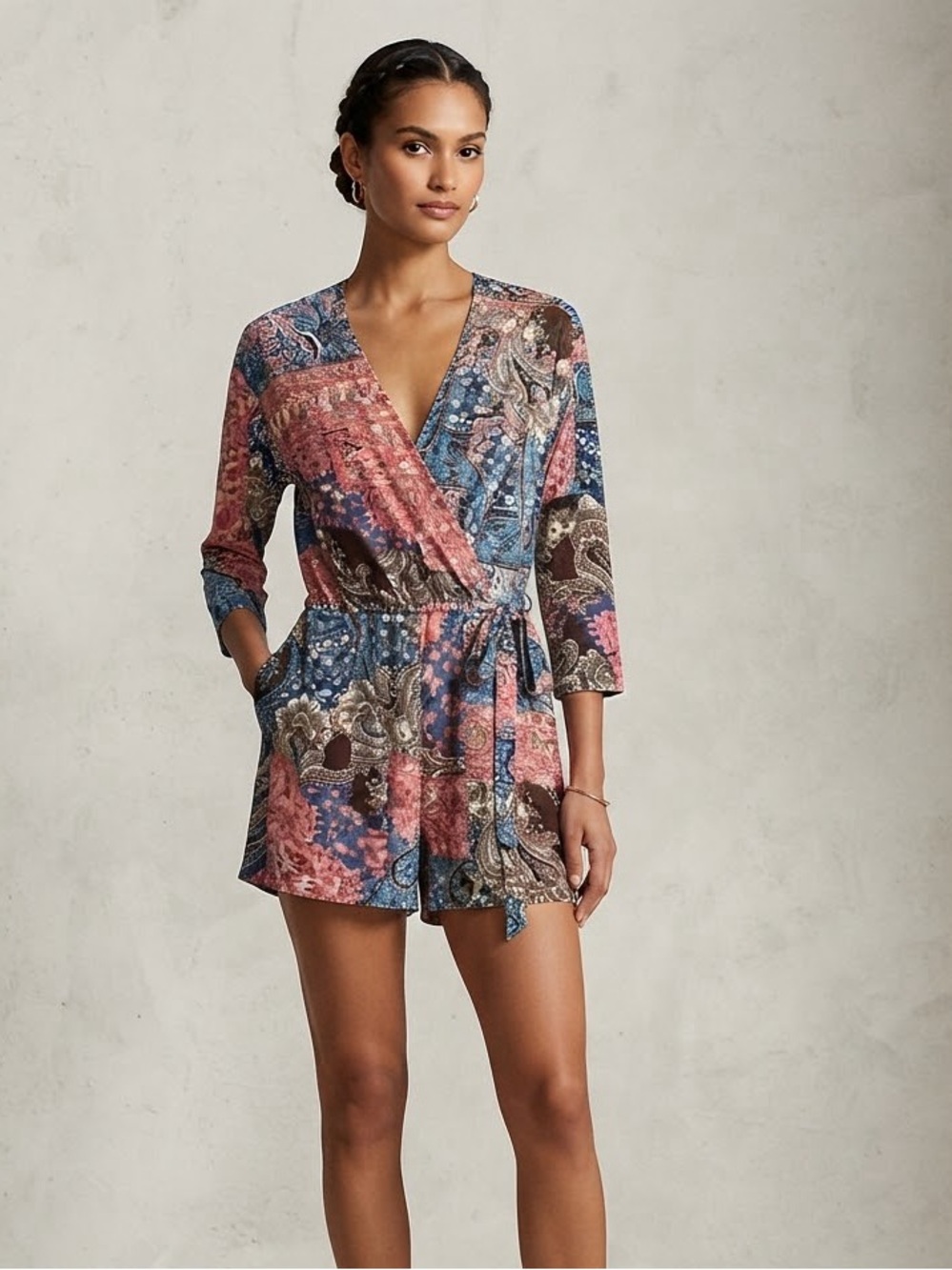Abbeline Boho Paisley Print Wrap Romper